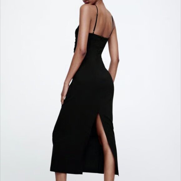 ZARA Cut Out Midi Dress, Wooden Bead Detail, Black, XS - Picture 3 of 12